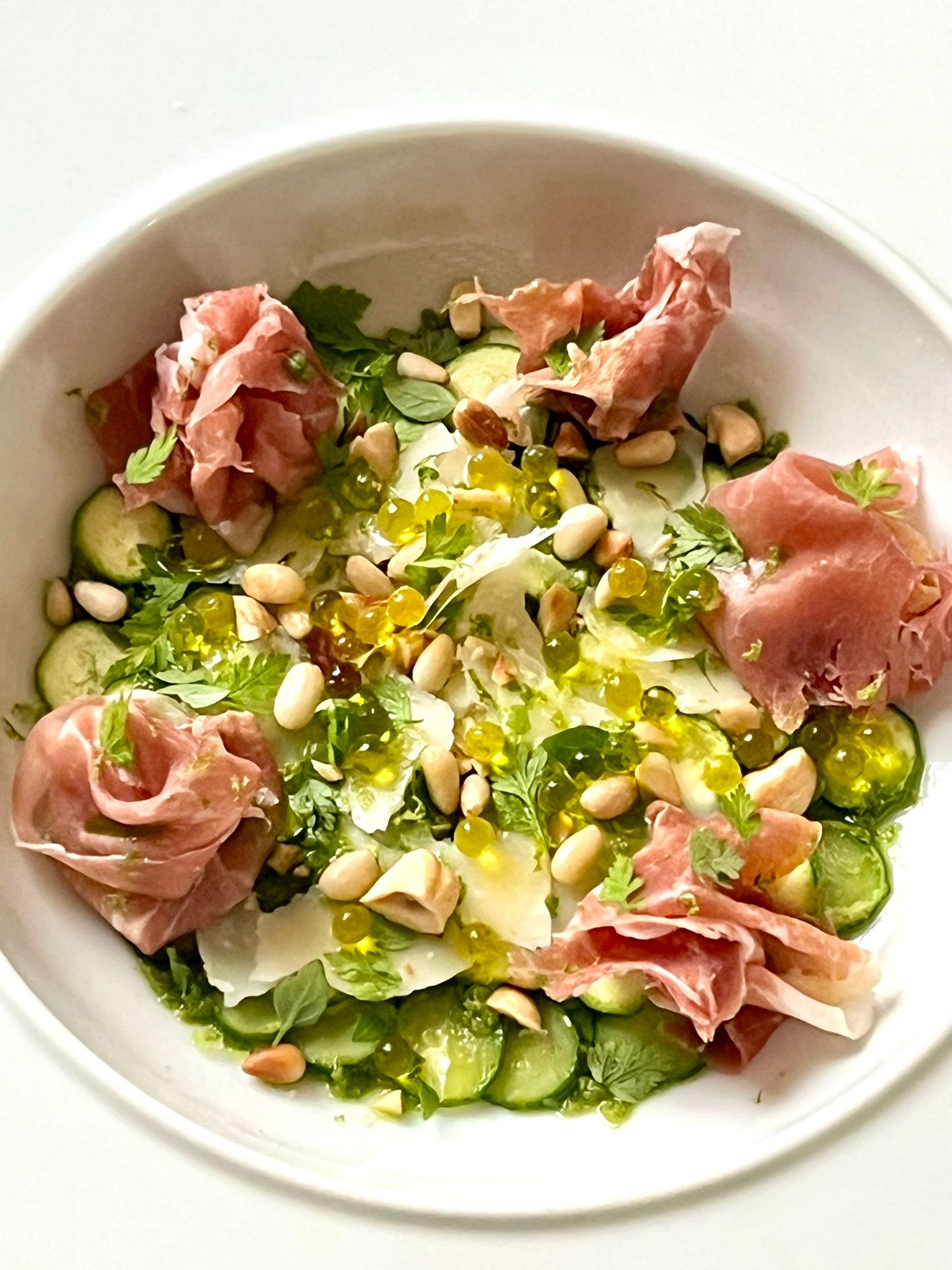 Carpaccio de courgettes, parmesan et jambon de Parme