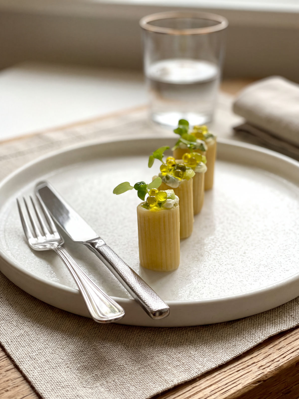 Rigatoni farcis à la crème de ricotta aux herbes